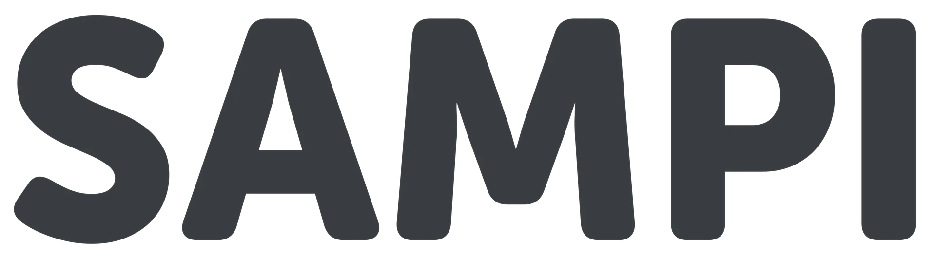 Logotyp med texten "SAMPI" i fetstil, mörkgrå bokstäver.